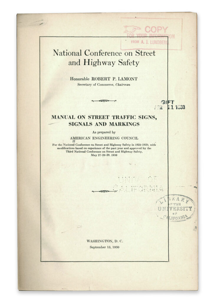 Cover page for the 1930 National Conference on Street and Highway Safety manual.