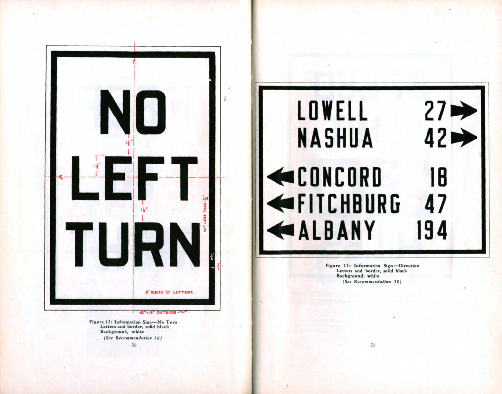 No Left Turn and directional mileage sign examples from the 1930 manual.