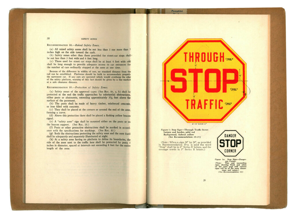 1930 manual page showing through stop traffic sign standard.