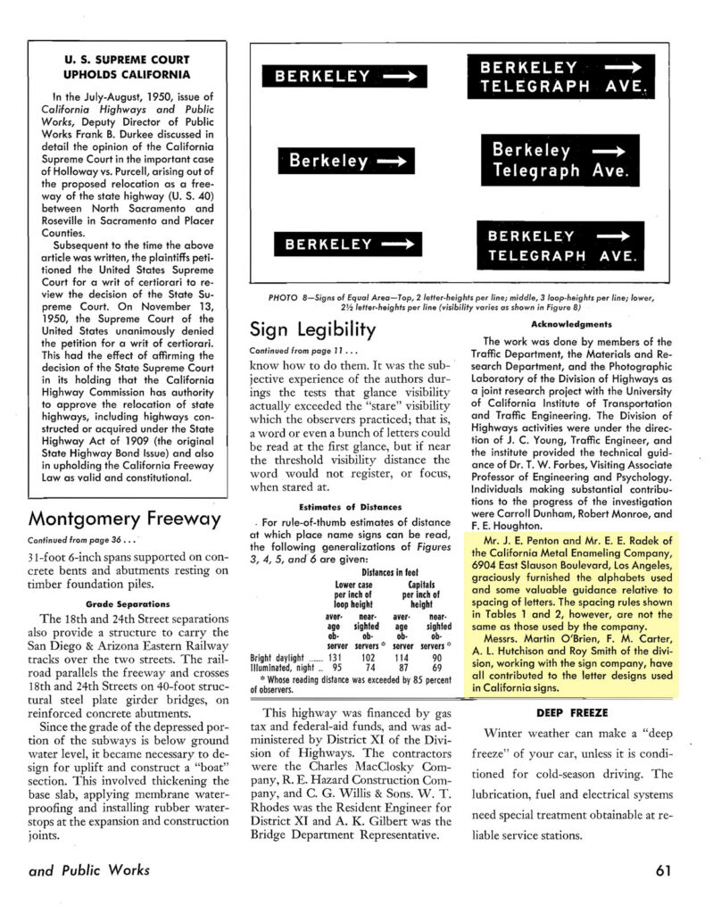 The last page of the Sign Legibility article contains credits.