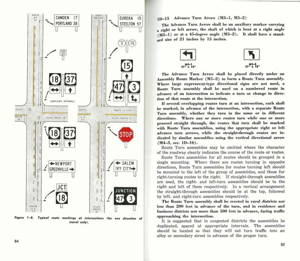 Construction and maintenance traffic-control diagrams with signs, trucks, and explanatory text.