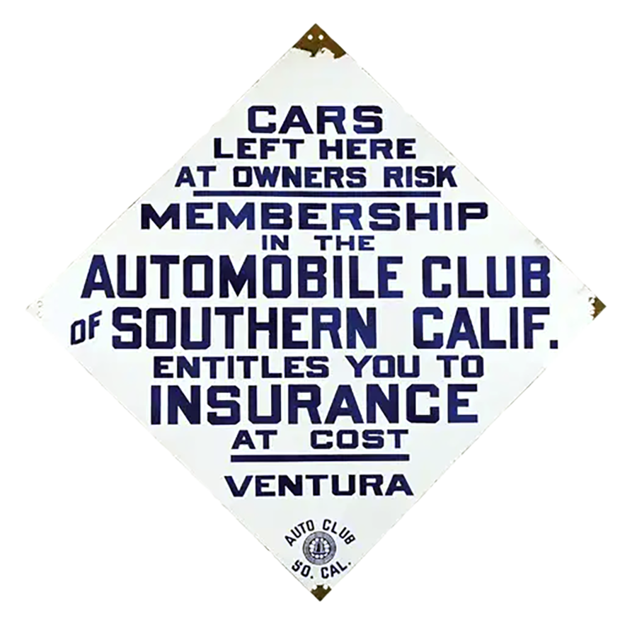 Auto Club of Southern California Enameled sign, circa 1920s