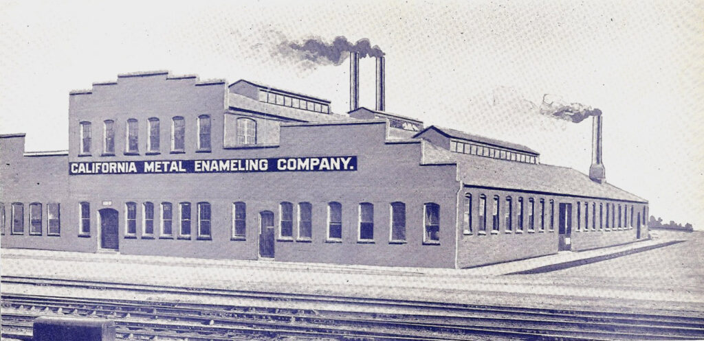The California Metal Enameling Company Office & Factory at 1400 North Spring Street, Los Angeles, California, circa 1920.