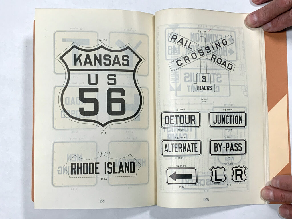 Open standards manual showing U.S. route shields and railroad-crossing signs