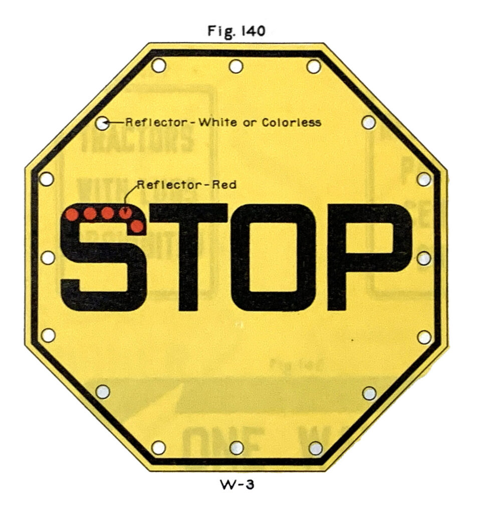 Yellow stop sign diagram from 1947 standard.