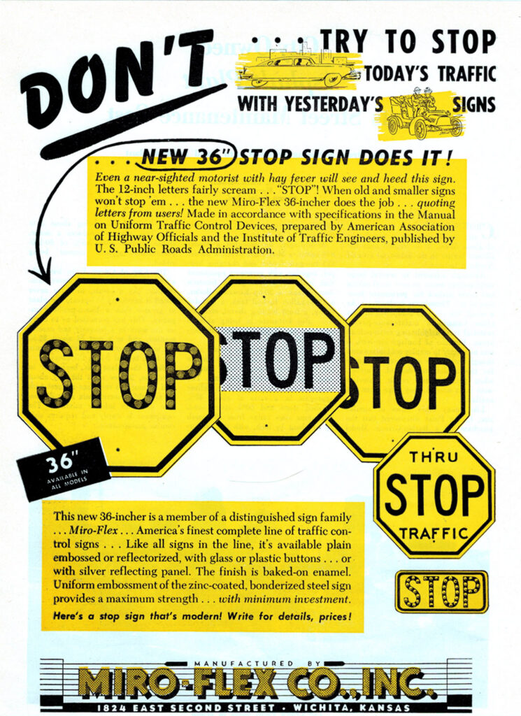 Advertisement for yellow stop signs.