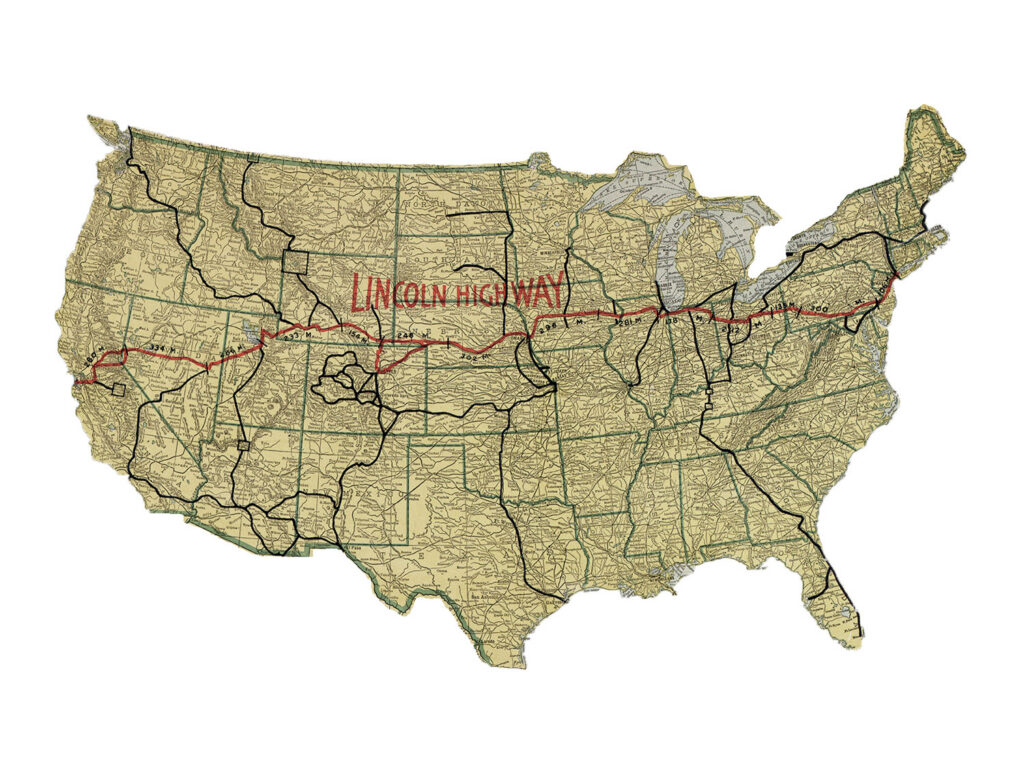 Map of the Lincoln Highway across the United States.