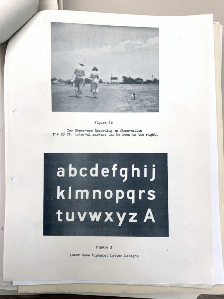 Original 1951 paper comparing lowercase and capital letters for highway signs