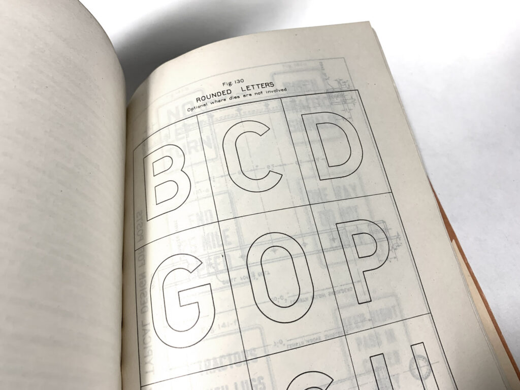 Manual page showing construction outlines for uppercase highway letters