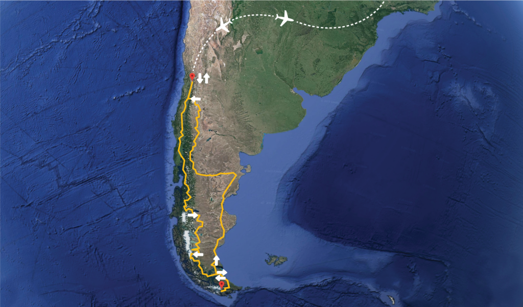 Map highlighting Chile and Argentina in South America