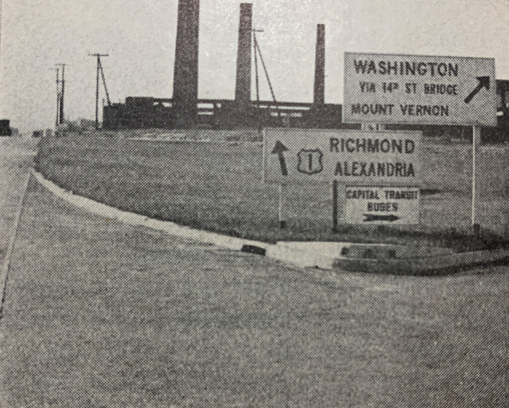 Archival photograph showing roadway guide signs in the Pentagon Road Network study.