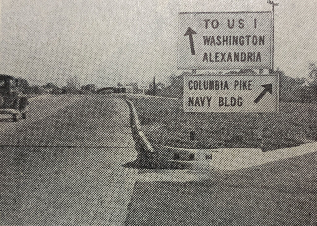 Archival photograph showing a directional sign in the Pentagon Road Network study.