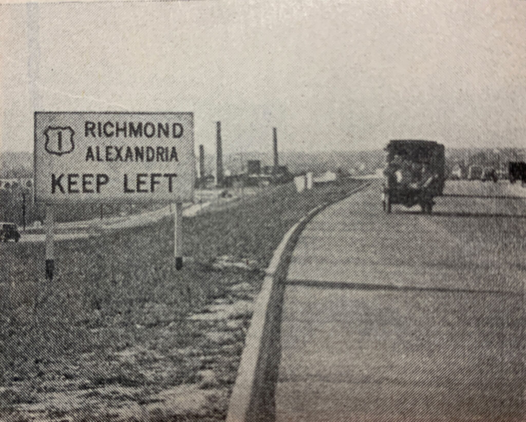 Archival photograph showing a Richmond and Alexandria keep-left sign.